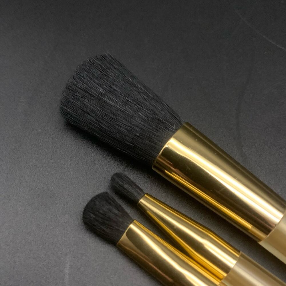 Vintage NEW Estee Lauder 3 Pc. Makeup Brush Set Gold Tone